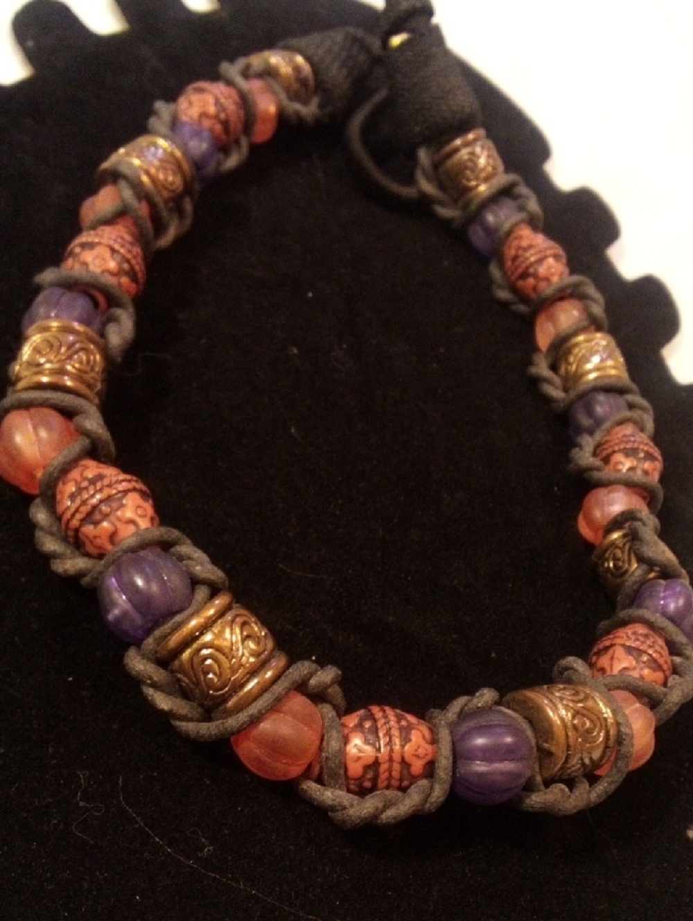 Handcrafted Purple and Orange Beaded Women's Necklace - Picture 2 of 5